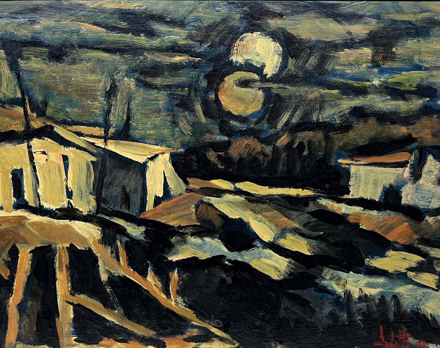 Oleo "Luna y ranchos" de José Arditti, 1973