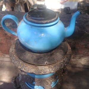 Caldera Esmaltada Celeste con Calentador de Hierro Fundido - imagen 4