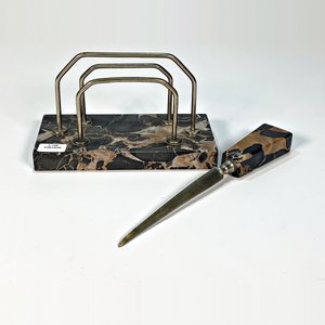 Set de Escritorio Vintage: Tarjetero y Abrecartas de Metal y Mármol - imagen 2