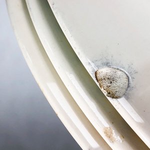 Seis Platos de Porcelana Blanca con Guarda Amarilla y Azul - imagen 4