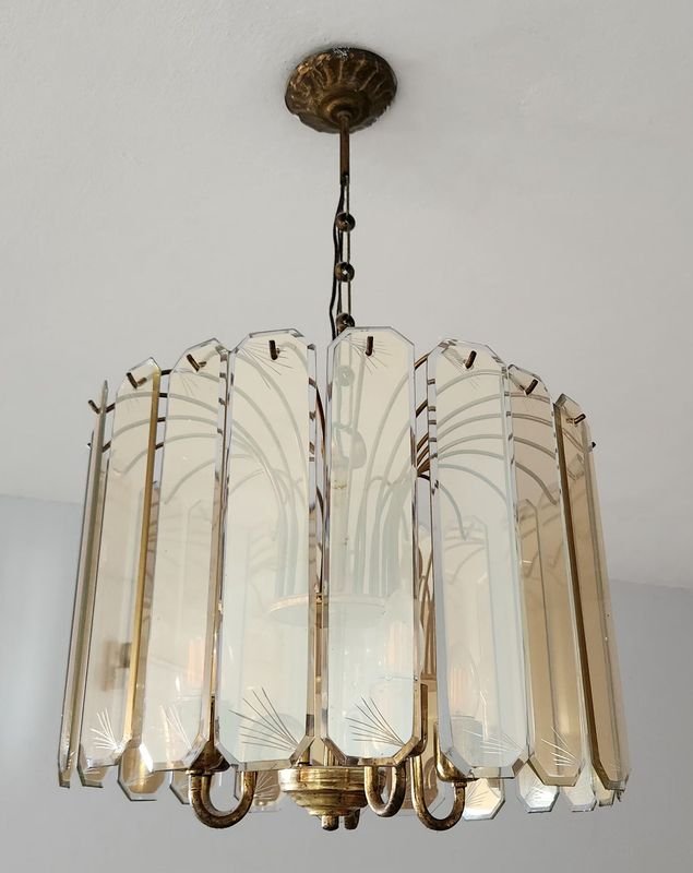 Lámpara Colgante de Metal y Vidrio Color Caramelo con 5 Luces