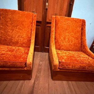 Par de Butacas Estilo Retro en Terciopelo Naranja - imagen 10