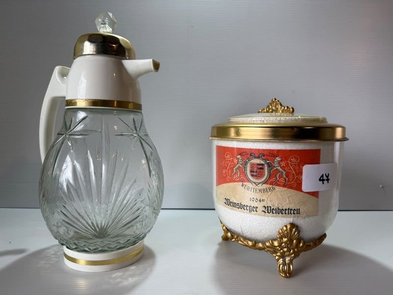 Jarra de Vidrio Labrado con Hielera Vintage