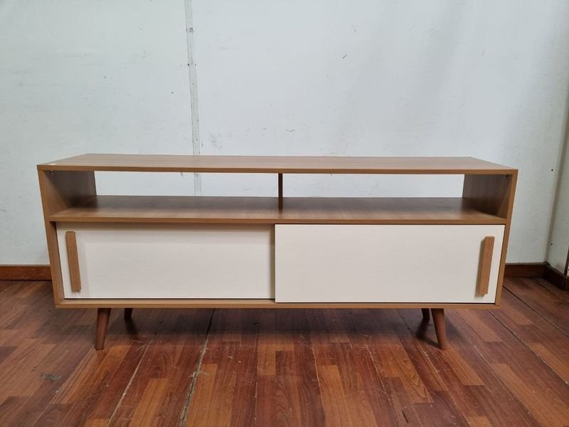Mueble Modular para TV o Audio en Madera Clara con Puertas Corredizas Crudo