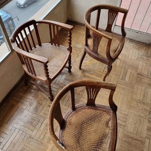 Set de 3 Sillones de Madera con Asiento de Esterilla para Restaurar - imagen 3