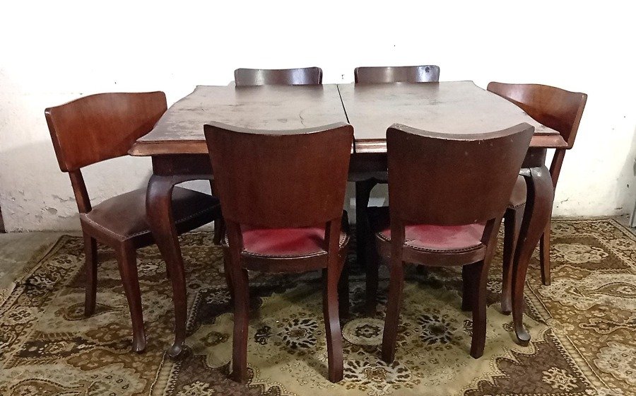 Juego de comedor francés antiguo de madera maciza - imagen 2