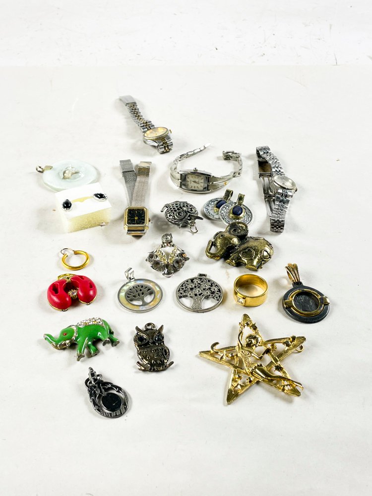 Lote de Joyas y Relojes: Caravanas, Colgantes y Prendedores