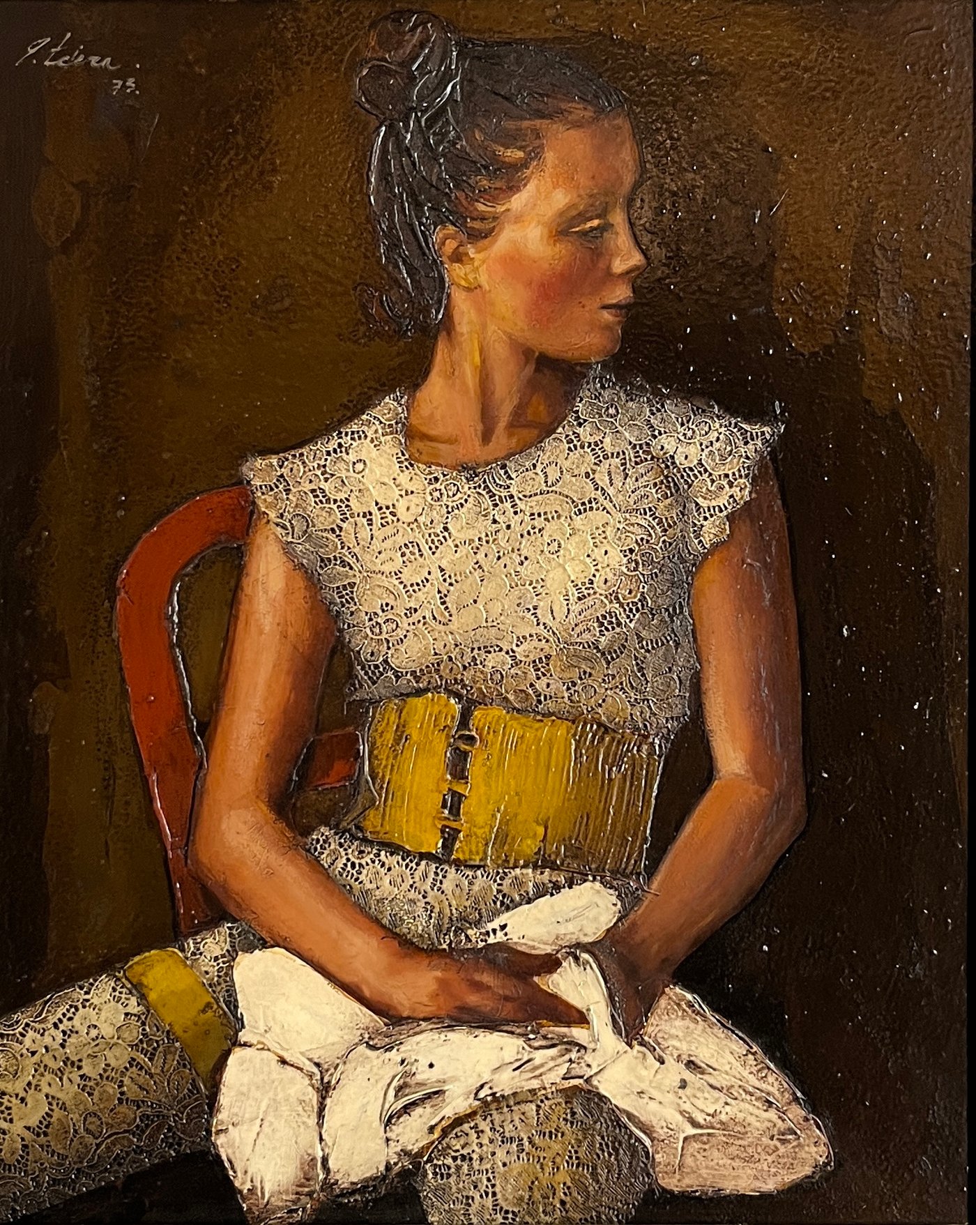 Obra "Joven de Perfil" de Ángel Tejera, Acrílico sobre Fibra, 1973