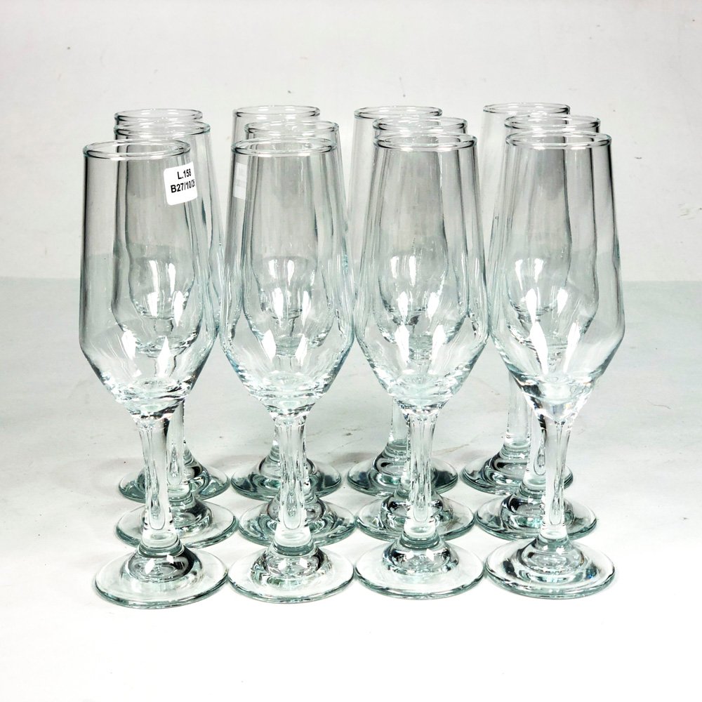 Juego de 12 Copas Flauta Hialinas de Cristal