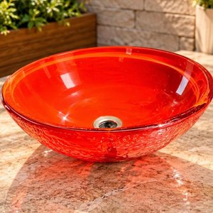 Bacha de Apoyo Circular en Cristal Rojo Rubí con Textura Artística - imagen 1