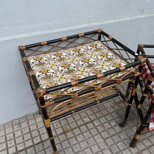 Juego de Patio Ratan: Mesa con Azulejos y 2 Sillones con Almohadones - imagen 3