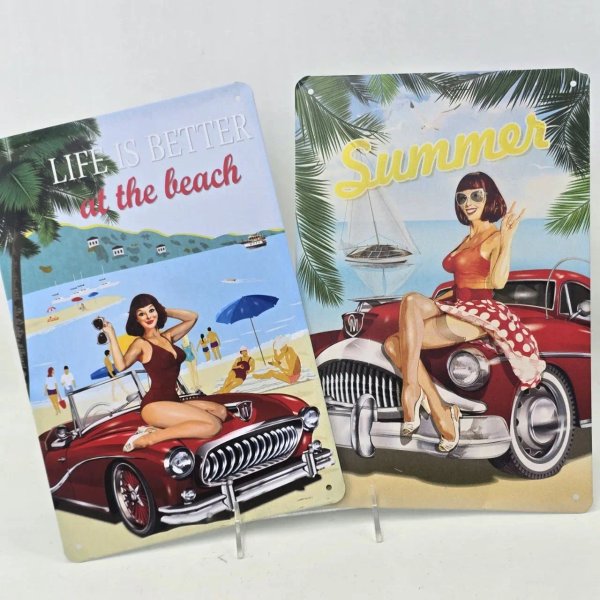 Set de 2 Chapas Vintage "Life is Better at the Beach" y "Summer" - imagen 1