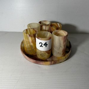 Lote de 7 Vasos de Vidrio y 6 Shots de Ágata con Plato Juego - imagen 8