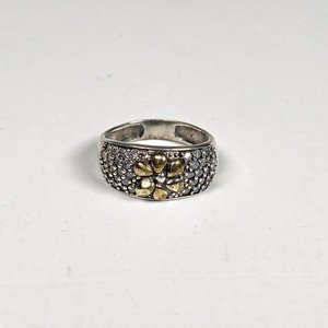 Anillo de Plata y Oro con Diseño Floral y Circones - imagen 1