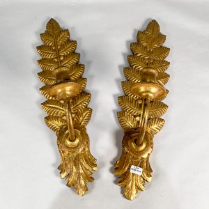 Dos Apliques de Pared Vintage Hojas Doradas - imagen 1