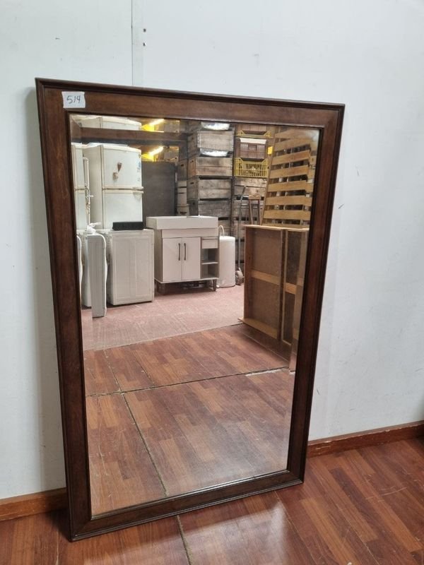 Importante Espejo con Marco de Madera Castaño Recto 88x139cm