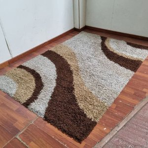 Alfombra Shaggy Diseño Ondas Marrón y Beige - imagen 2