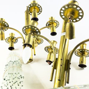 Dos Lámparas Colgantes Bronceadas de Cinco Luces con Tubos de Cristal - imagen 3
