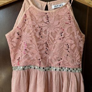 Vestido Rosa Empolvado IEFIEL Talla 10 con Encaje y Pedrería - imagen 7
