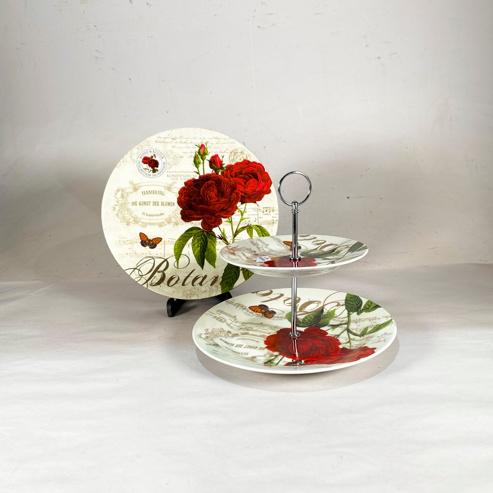 Plato de Masas Dos Niveles "Botanical Collection" con Rosas Rojas