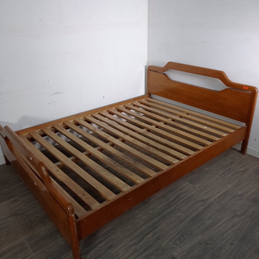 Cama de 2 Plazas Estilo Moderno Madera Clara