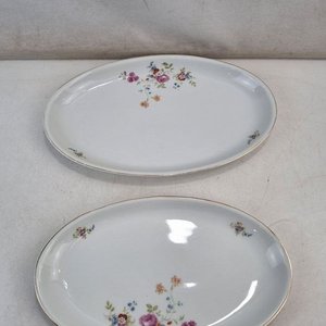 L 291 - 2 Piezas - Par de atractivas fuentes ovaladas para mesa, en fina porcelana de la firma 'Real S. Paulo Made In Brazil', con delicada decoración floral policromada y filete dorado en los bordes - imagen 3