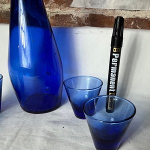 Juego de Vasos y Botella de Vidrio Azul - imagen 3