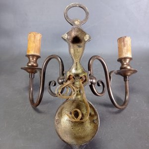 Par de Apliques Holandeses de Bronce con Dos Luces - imagen 6