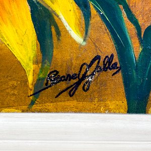 Cuadro al Óleo sobre Tela: Girasoles con Firma Ilegible (47 x 70 cm) - imagen 3