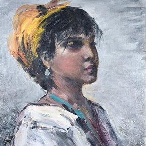 Pintura "Gitana" en acrílico sobre fibra, firmada MLU 2006 - imagen 6