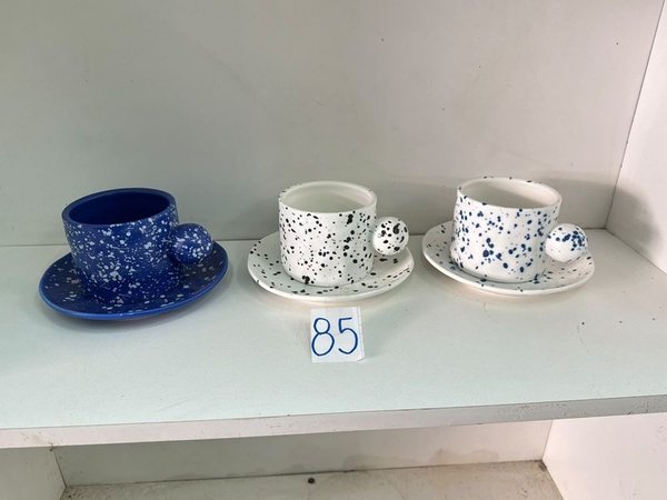 Set de 3 Tazas Grandes de Cerámica con Platillos