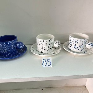 Lote siguiente: Set de 3 Tazas Grandes de Cerámica con Platillos
