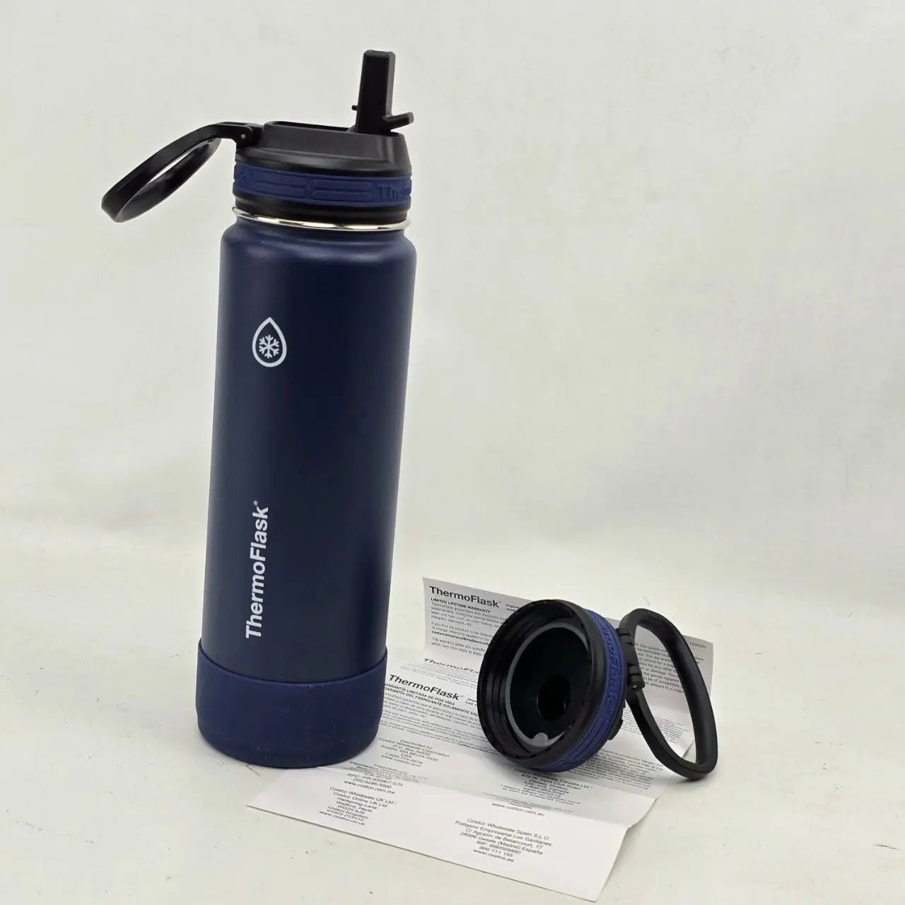 Botella Térmica ThermoFlask de Acero Inoxidable Azul con Tapa y Pico