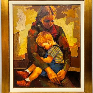 Óleo "Maternidad" de Ángel Tejera, 75 x 60 cm, 1971 - imagen 2