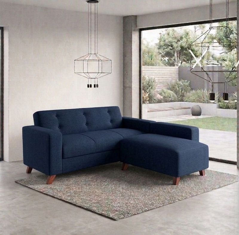 Sofá Chaise Longue Azul de 2 Piezas Estilo Moderno