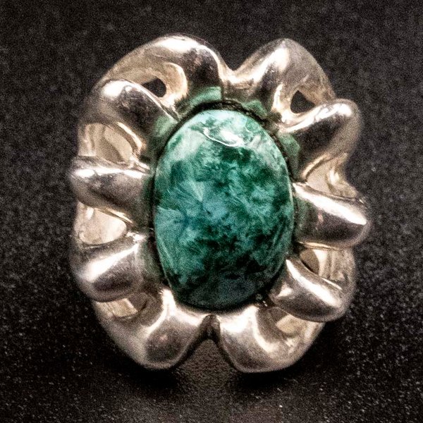 Anillo de Plata 950 con Piedra Turquesa y Detalles Florales - imagen 1