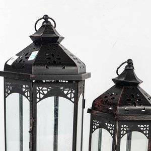 Par de Faroles Decorativos de Metal y Vidrio para Velas - imagen 2