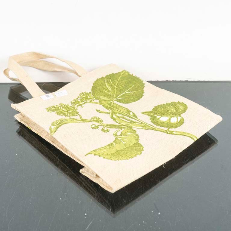 Bolso Tote de Arpillera con Estampado Botánico Verde