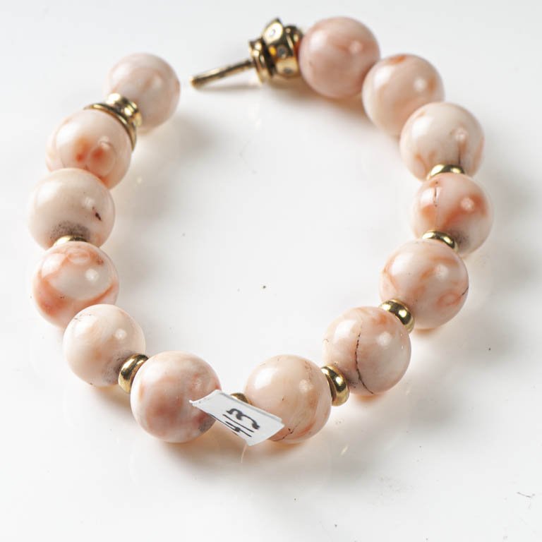 Conjunto de pulsera y collar coral y oro 18k - imagen 3