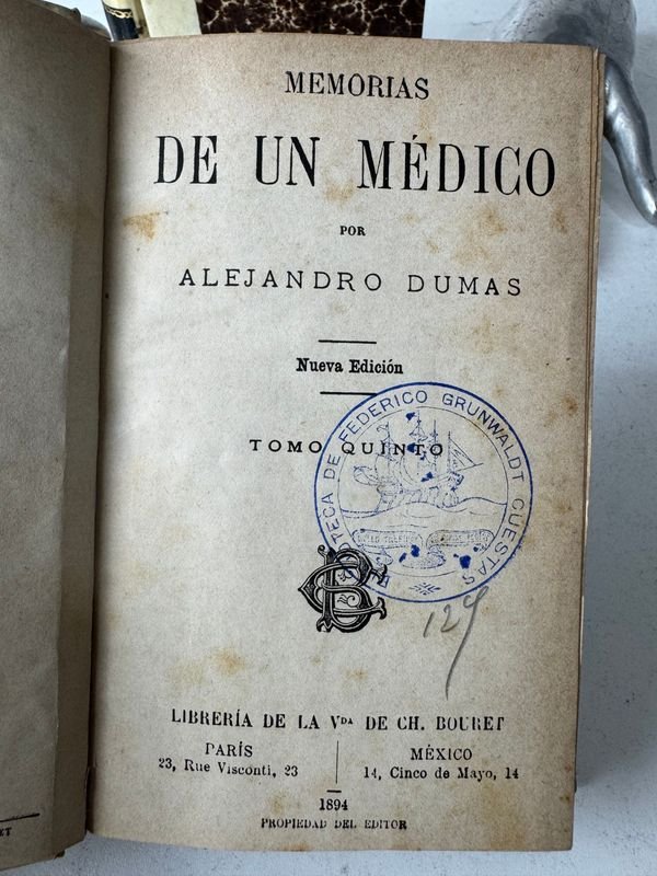 Tres Tomos de Memorias de un Médico por Alejandro Dumas - Librería de la Vda. de Ch. Bouret - Paris y México 1894 - imagen 3