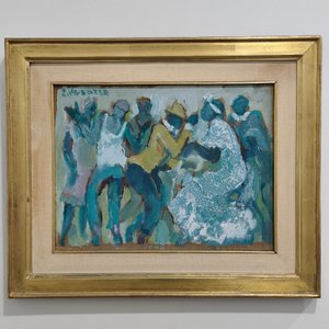 Lote siguiente: Eduardo Vernazza: Óleo sobre Fibra "Danza" con Marco Dorado
