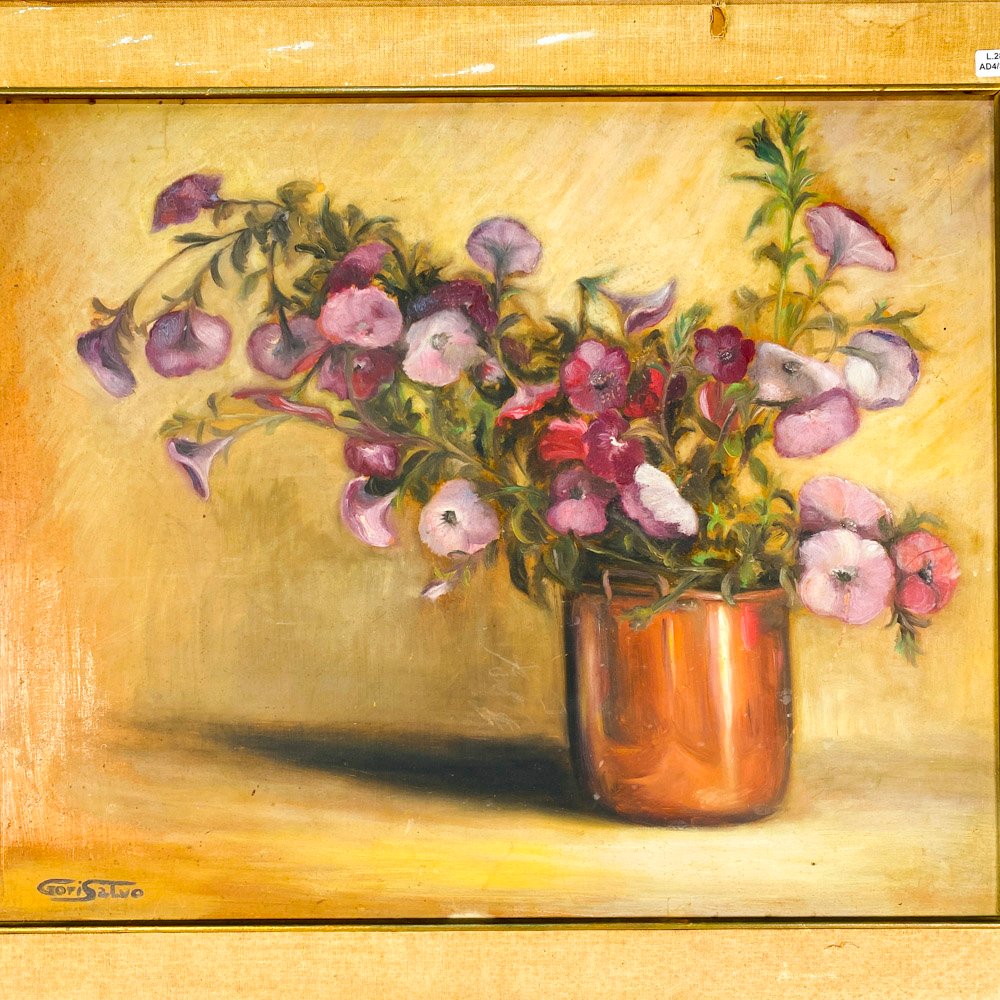 Cuadro óleo de flores con firma ilegible - imagen 2