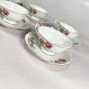 Seis Pocillos y Seis Platitos de Porcelana China con Flores y Guarda Dorada - imagen 4