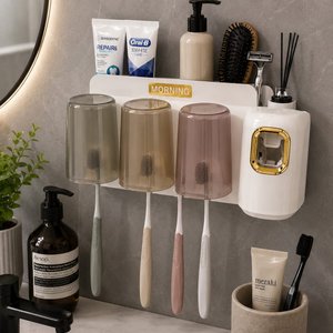 Set Dispensador Pasta Dental y Soporte para Cepillos con Vasos - imagen 1