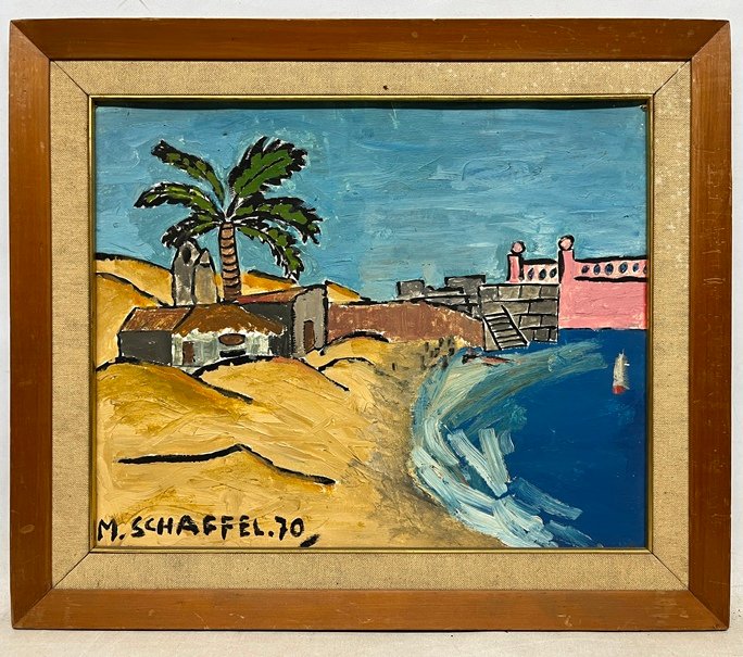Lote siguiente: Pintura de paisaje con costa de M. Schaffel