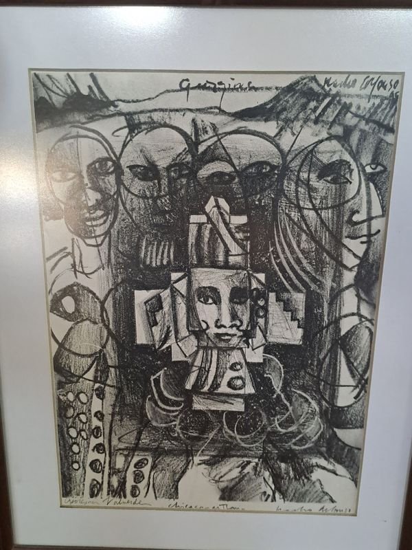 Pintura en Blanco y Negro de Estilo Precolombino o Cubista - imagen 3