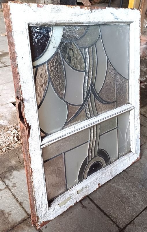 Vitraux Art Deco con marco de hierro y vidrio rajado - imagen 3