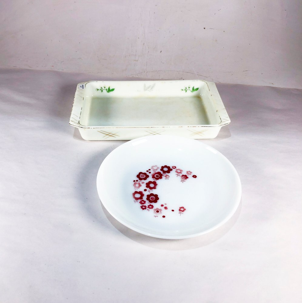 Dos Fuentes de Vidrio: Rectangular y Oval con Diseño Floral