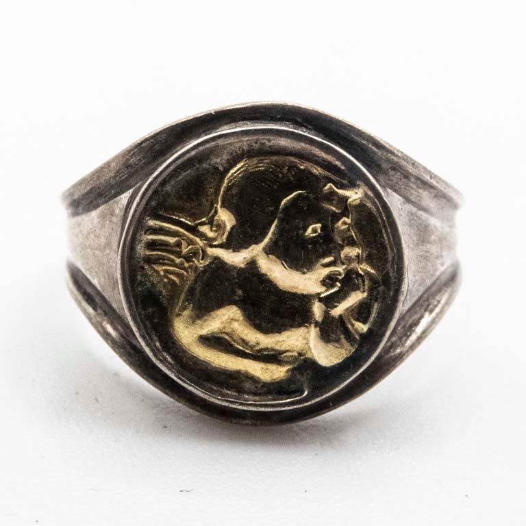 Anillo de Plata y Oro con Diseño de Ángel