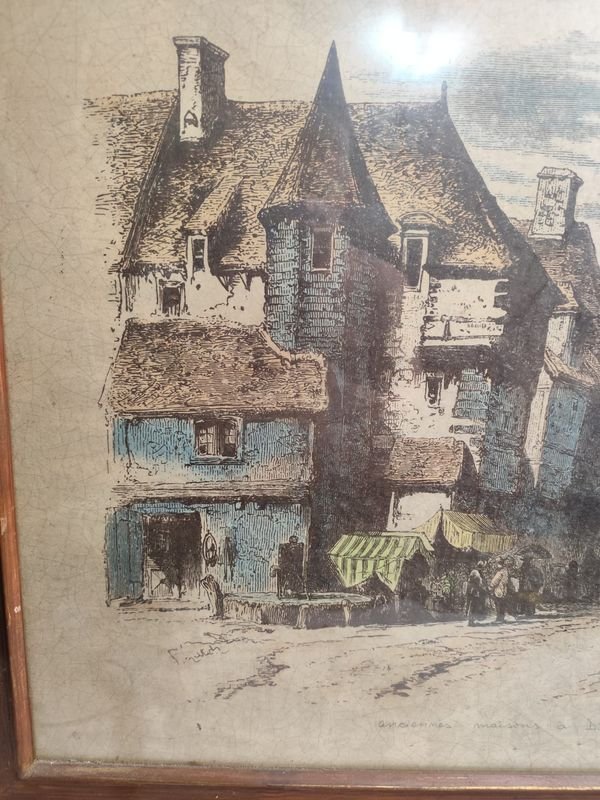 Lithografías Vintage con Escenas de Mercado y Arquitectura - imagen 3